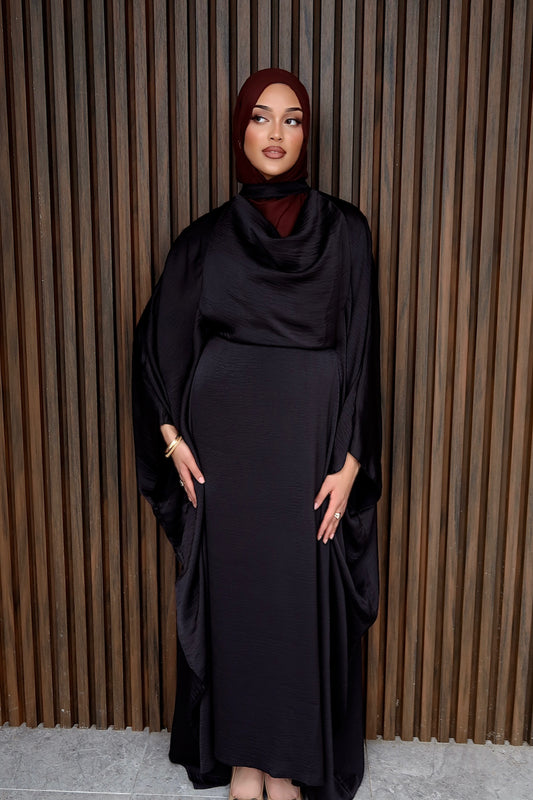 Noir silk butterfly Abaya