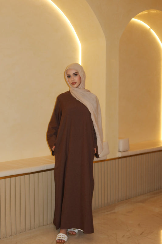 Mira Linen Dress – Coffee