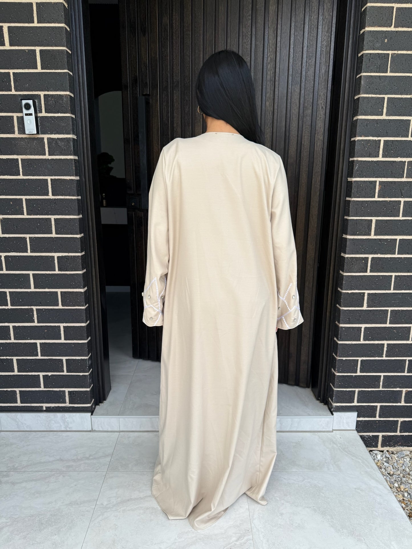 Diamond Sleeve Open Abaya - Off-White