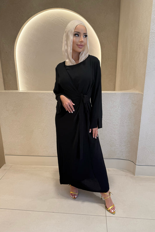 Jasmine Tie Kimono Dress - Black