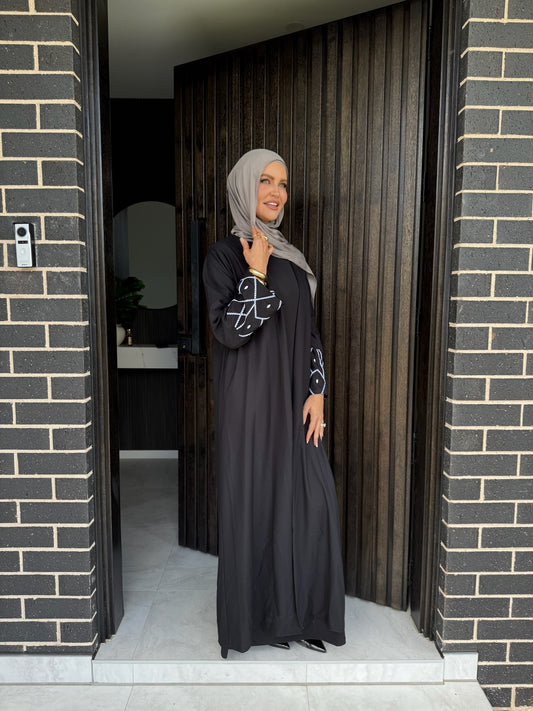 Diamond Sleeve Open Abaya - Black