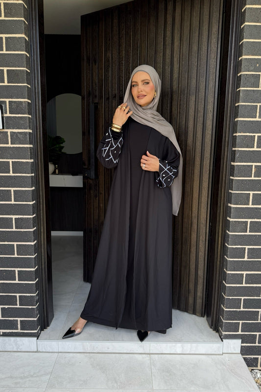 Diamond Sleeve Open Abaya - Black