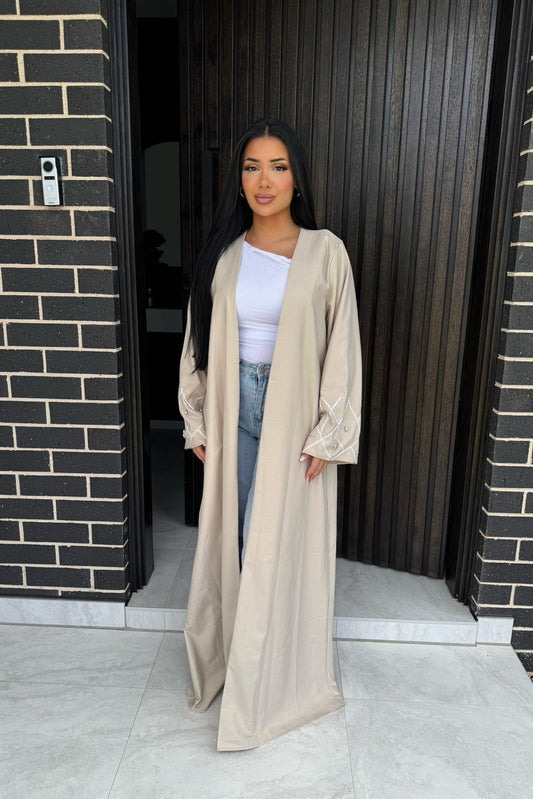 Diamond Sleeve Open Abaya - Off-White