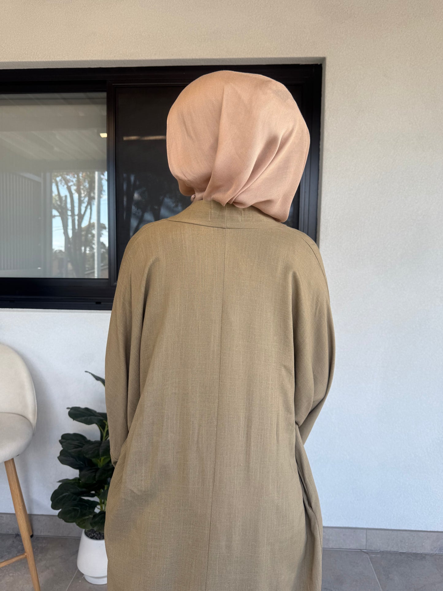Amara Linen Open Abaya - Olive