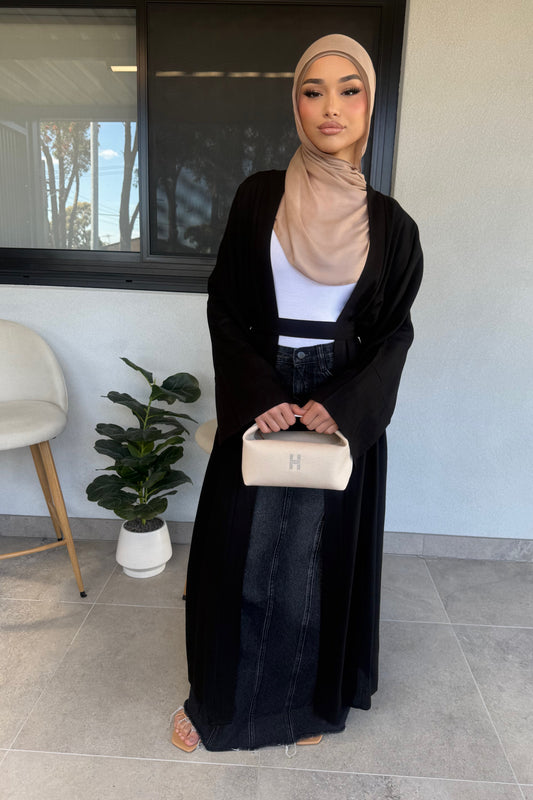 Amara Linen Open Abaya - Black
