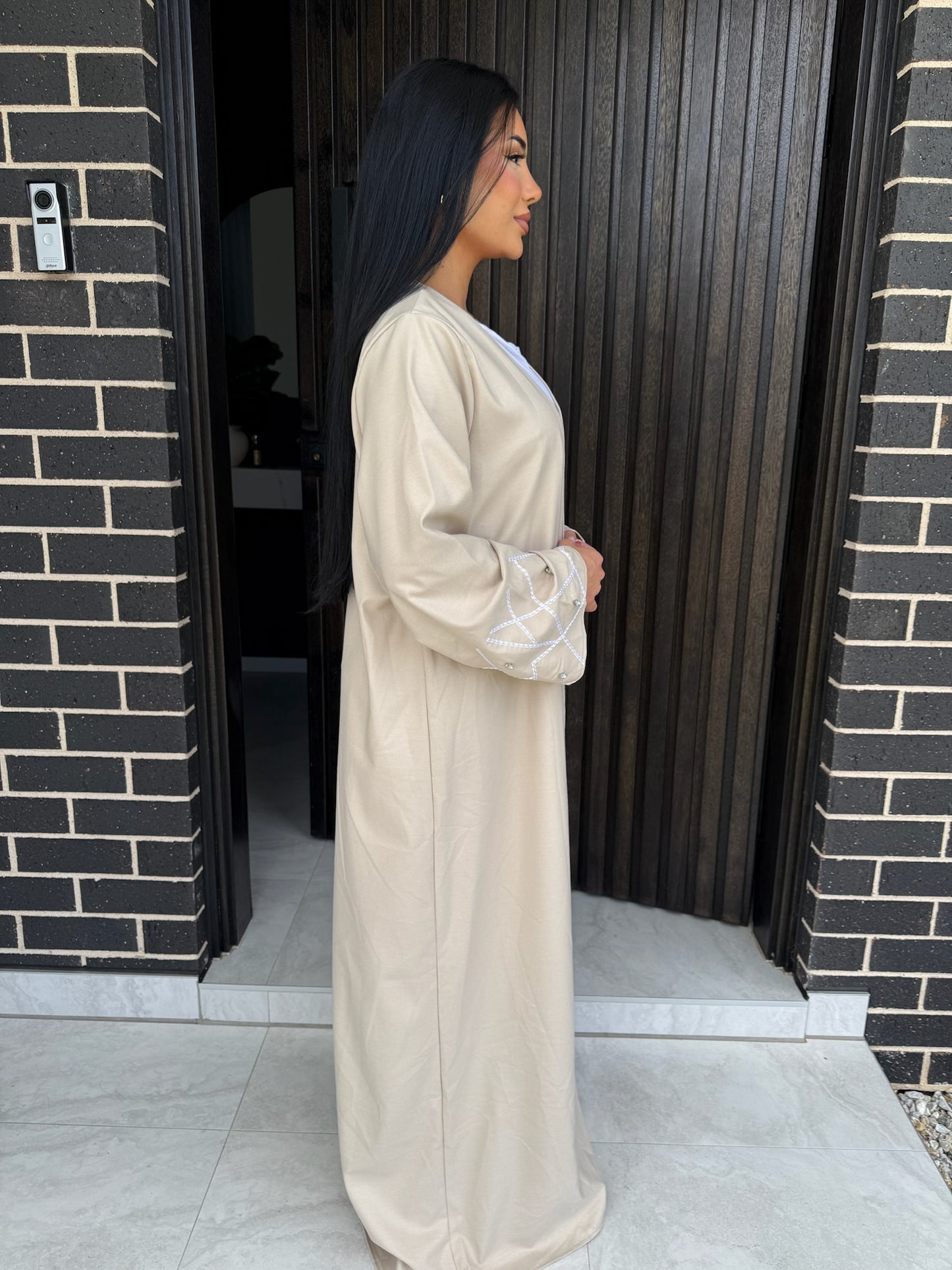 Diamond Sleeve Open Abaya - Off-White