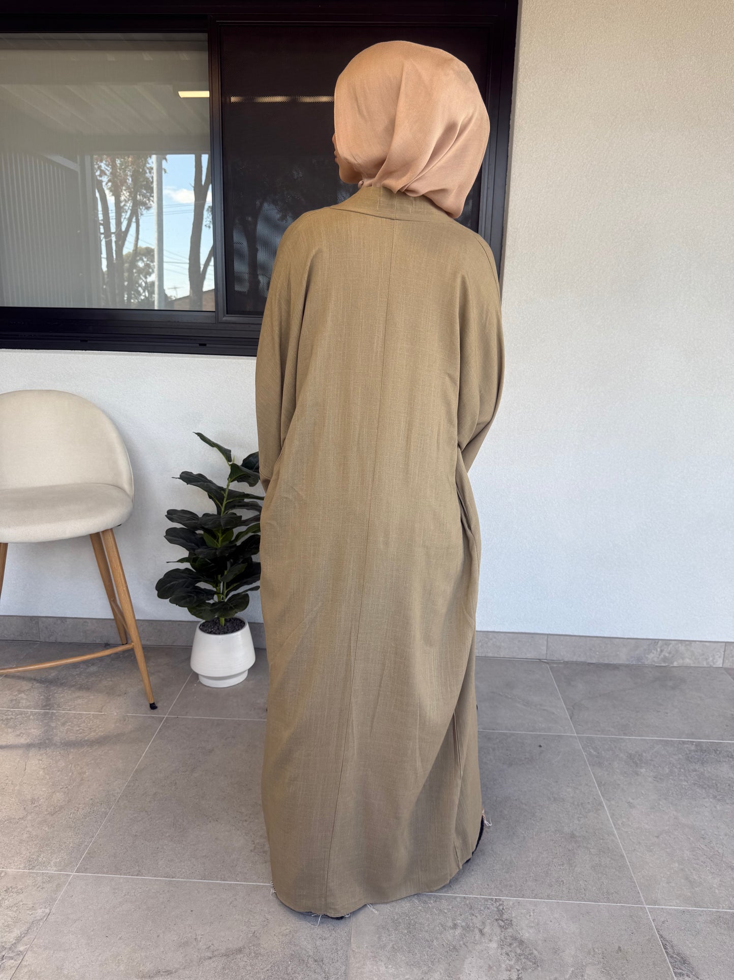 Amara Linen Open Abaya - Olive