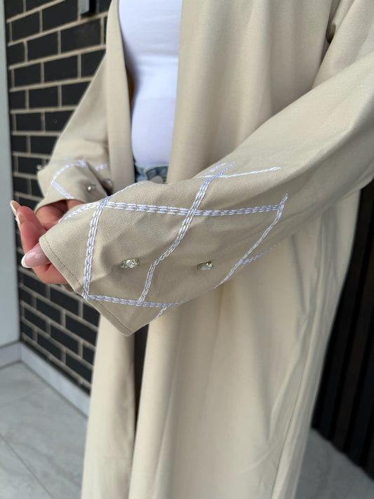 Diamond Sleeve Open Abaya - Off-White