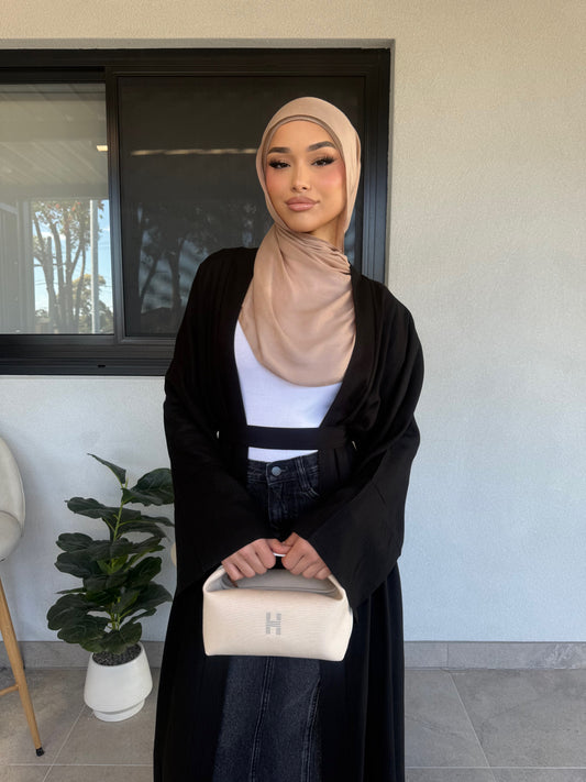 Amara Linen Open Abaya - Black