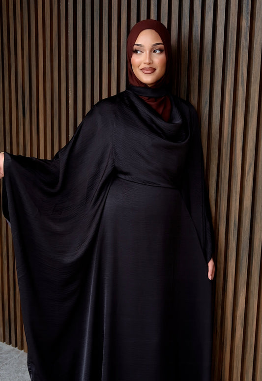 Noir silk butterfly Abaya